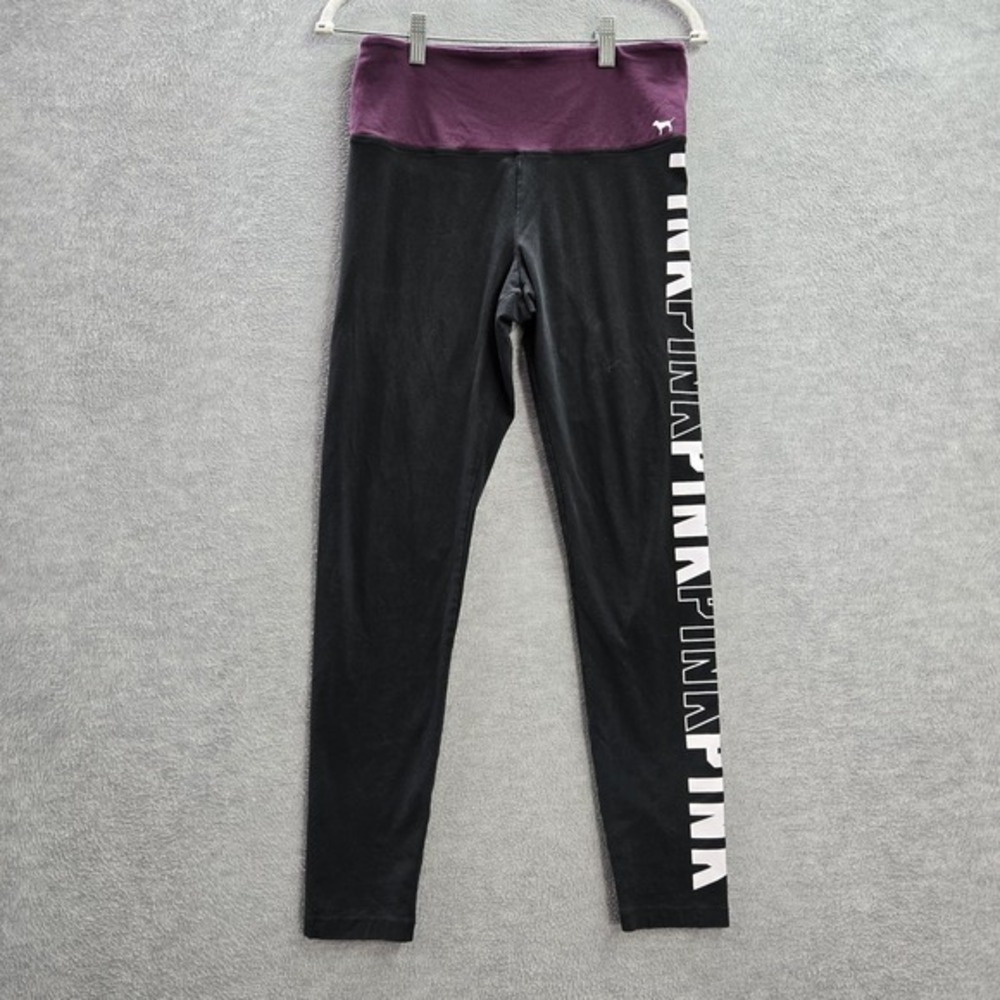 PINK Women Activewear Pants L Black Purple Yoga Legging 26" Inseam Blend Cotton